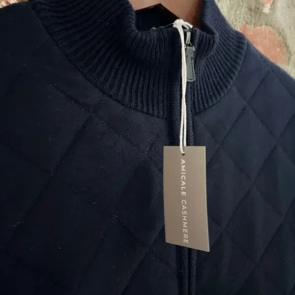 Amicale Cashmere Men's Diamond Quilted Navy Jacket M NWT - Picture 3 of 5